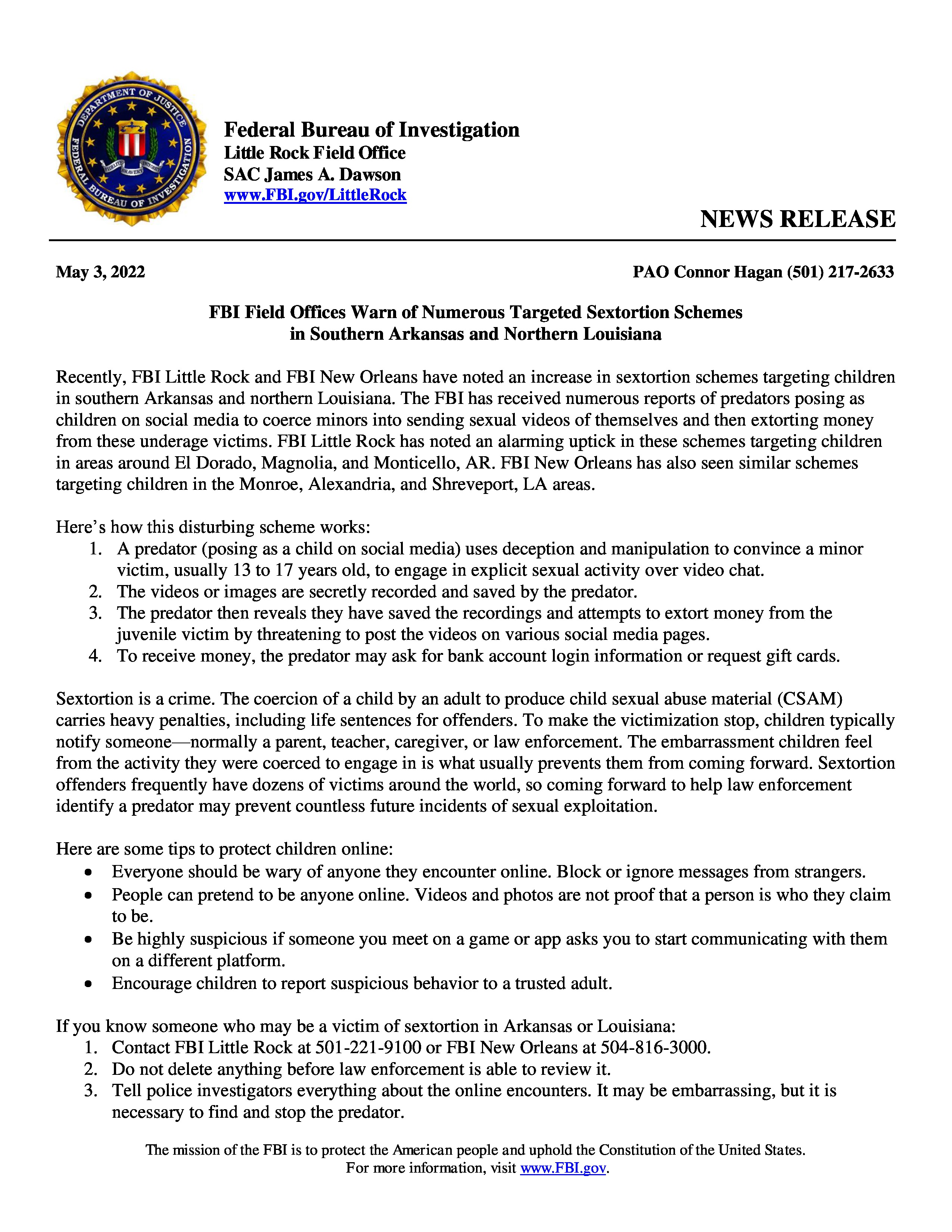 FBI Press Release